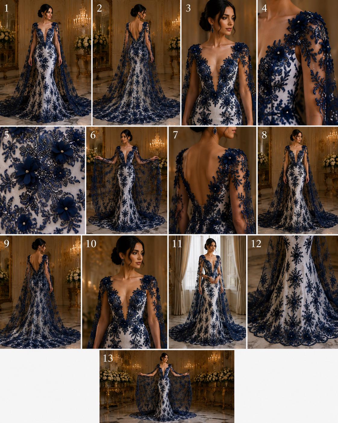 Beaded 3D Floral - Navy - Design Embroidery With Beaded/Rhinestones on a Mesh Fabric By Yard. Sequins Mesh 3D Flower