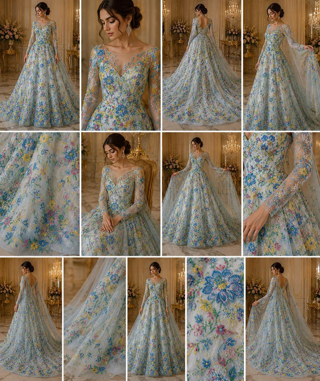 Multi Color - TURQUOISE -  Roses Glitter Design On A Mesh Lace For Quinsiañera Dresses - Prom Dress Sold By Yard