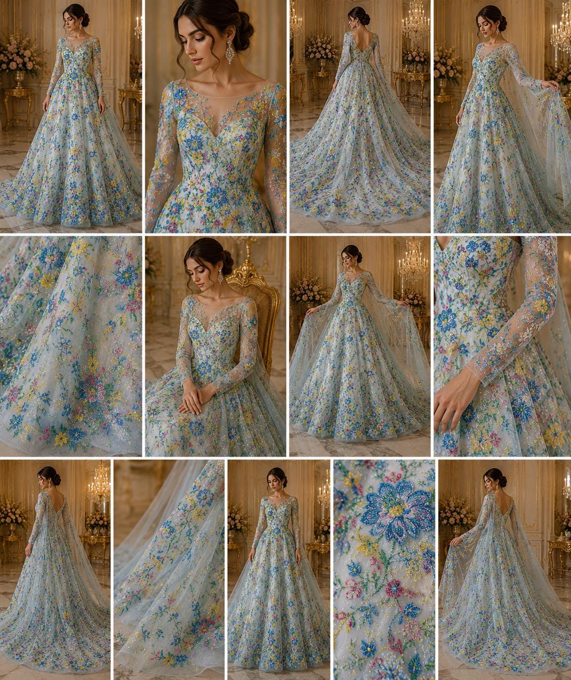 Multi Color - TURQUOISE -  Roses Glitter Design On A Mesh Lace For Quinsiañera Dresses - Prom Dress Sold By Yard