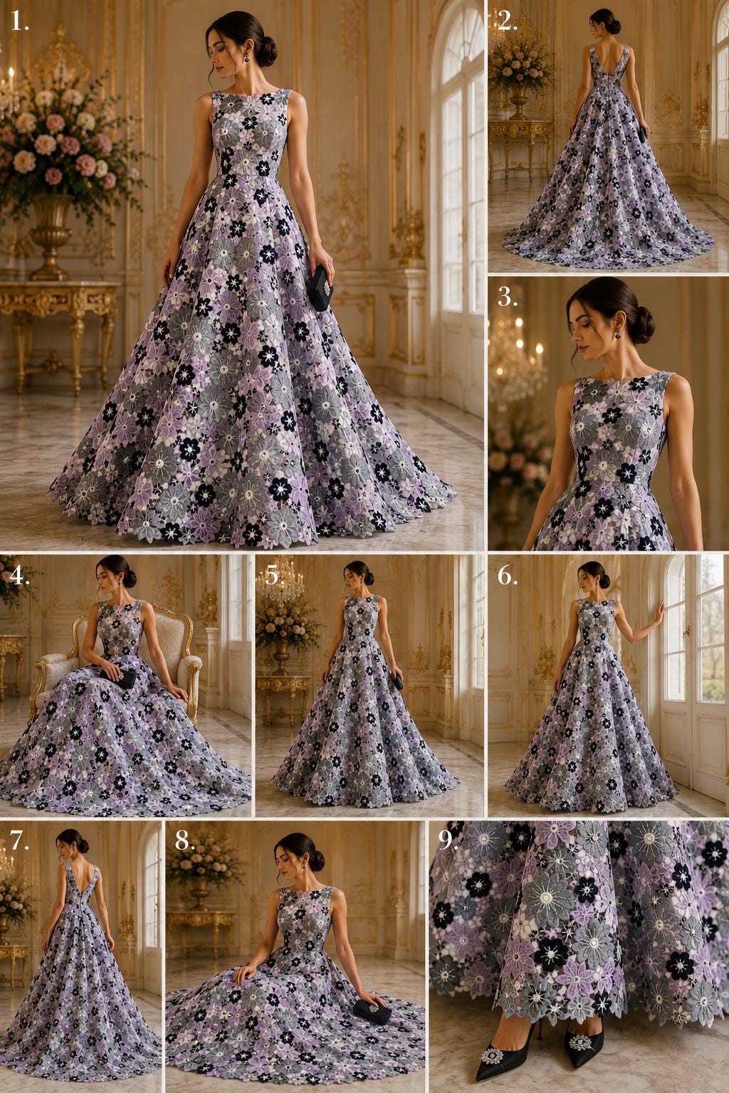 Multi Color Daisy Floral Design - LAVENDER/GRAY - Embroidery Guipure Lace Fabric. Fabric For Quinsiañera Dresses -Sold By Yard
