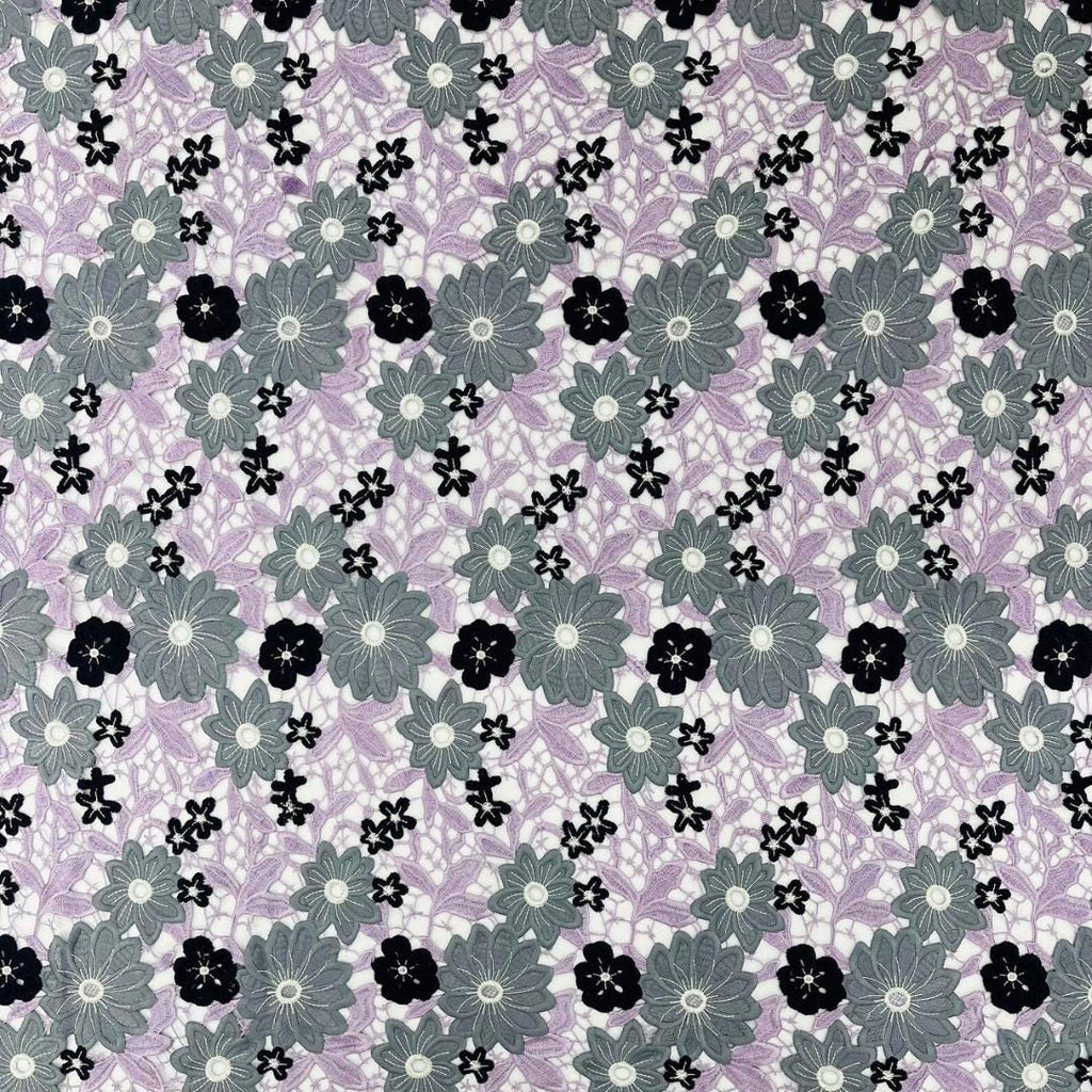 Multi Color Daisy Floral Design - LAVENDER/GRAY - Embroidery Guipure Lace Fabric. Fabric For Quinsiañera Dresses -Sold By Yard