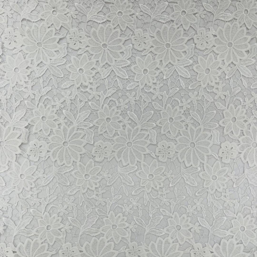 Daisy Floral Design - WHITE - Embroidery Guipure Lace Fabric. Fabric For Quinsiañera Dresses -Sold By Yard