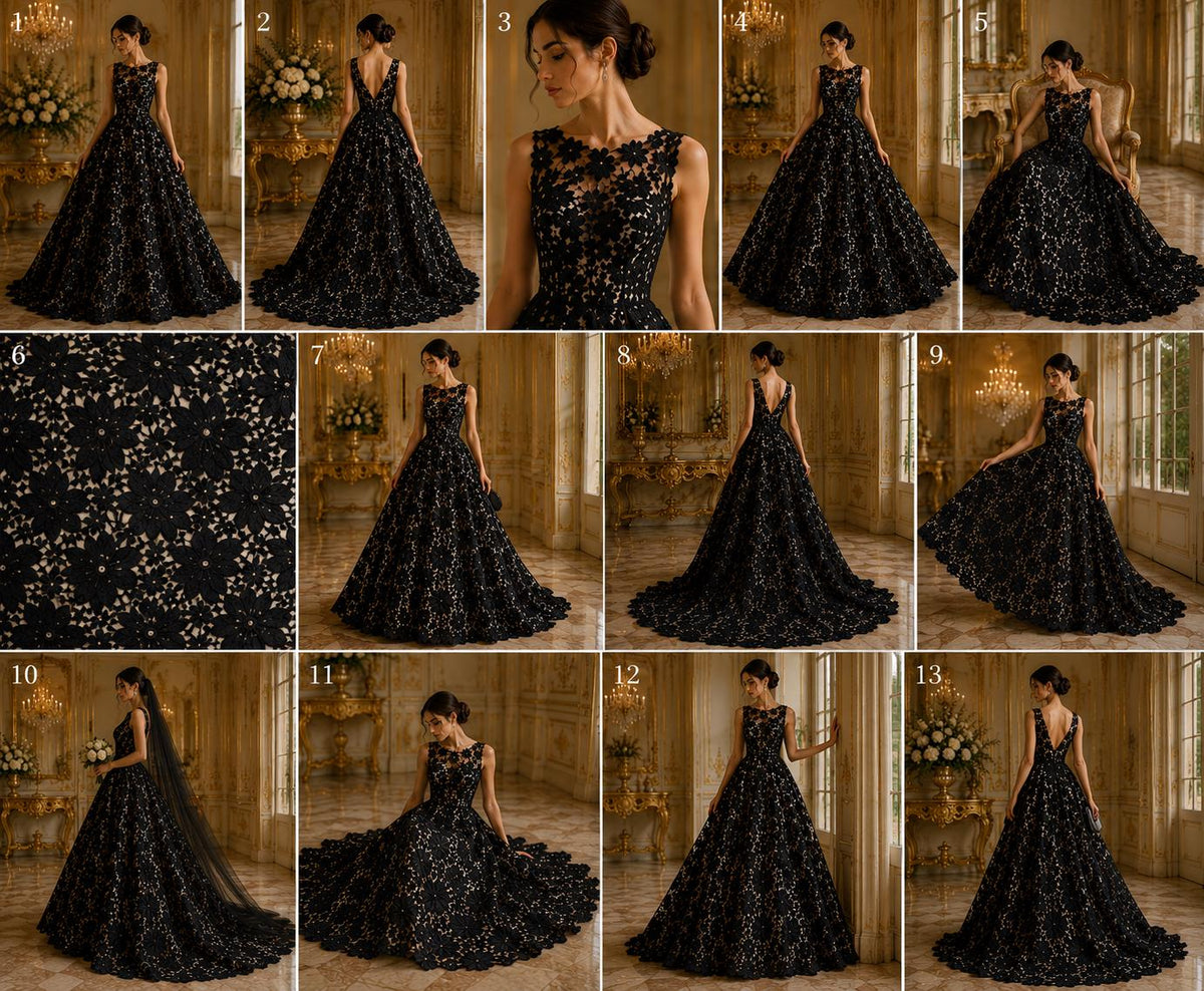 Daisy Floral Design - BLACK - Embroidery Guipure Lace Fabric. Fabric For Quinsiañera Dresses -Sold By Yard