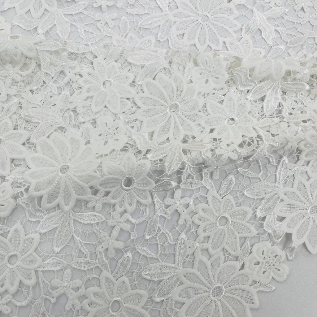 Daisy Floral Design - IVORY - Embroidery Guipure Lace Fabric. Fabric For Quinsiañera Dresses -Sold By Yard