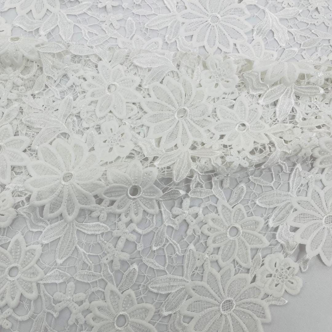 Daisy Floral Design - IVORY - Embroidery Guipure Lace Fabric. Fabric For Quinsiañera Dresses -Sold By Yard