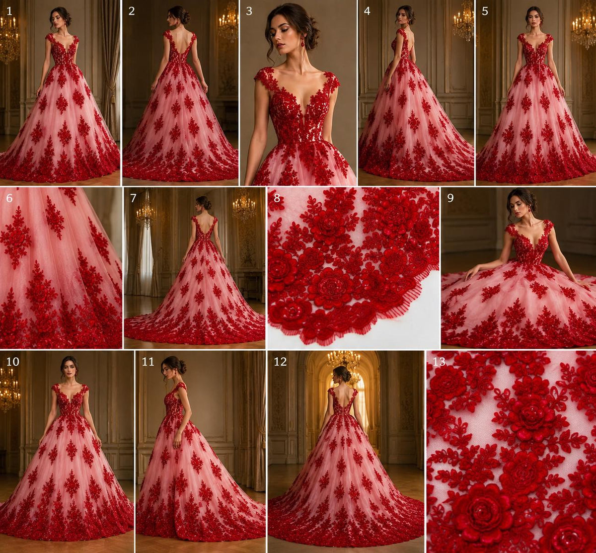 3D Floral Lace Fabric - RED -  3D Floral Corded Mesh Fabric Lace - Fabric For Quinsiañera Dresses - Prom Dress Sold By Yard