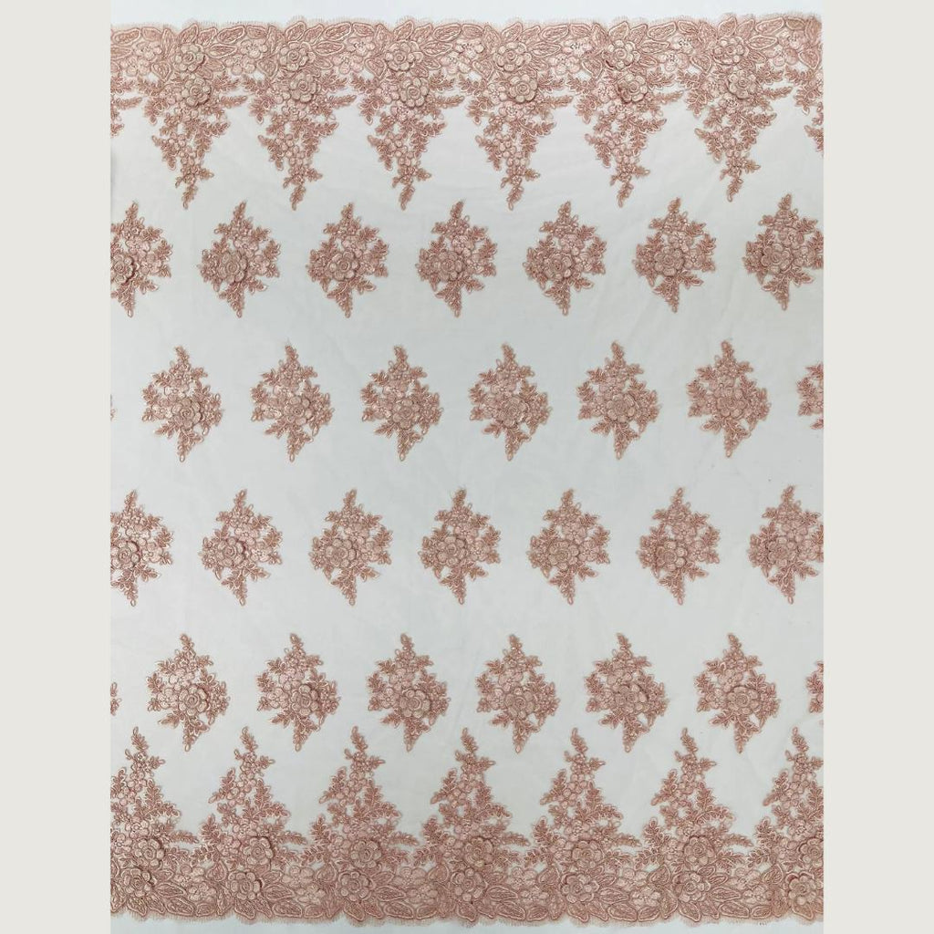 3D Floral Lace Fabric - BLUSH PINK -  3D Floral Corded Mesh Fabric Lace - Fabric For Quinsiañera Dresses - Prom Dress Sold By Yard