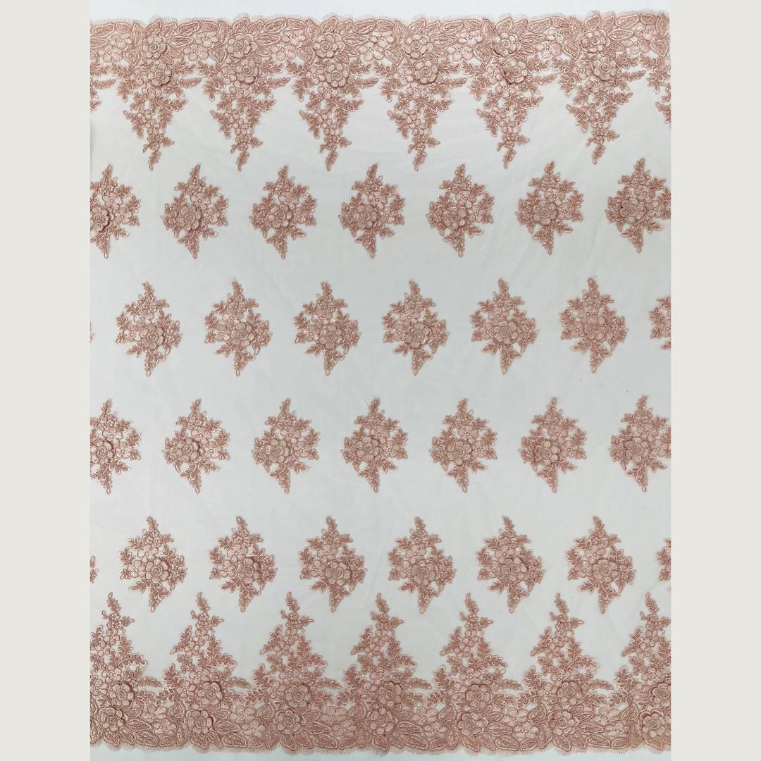 3D Floral Lace Fabric - BLUSH PINK -  3D Floral Corded Mesh Fabric Lace - Fabric For Quinsiañera Dresses - Prom Dress Sold By Yard