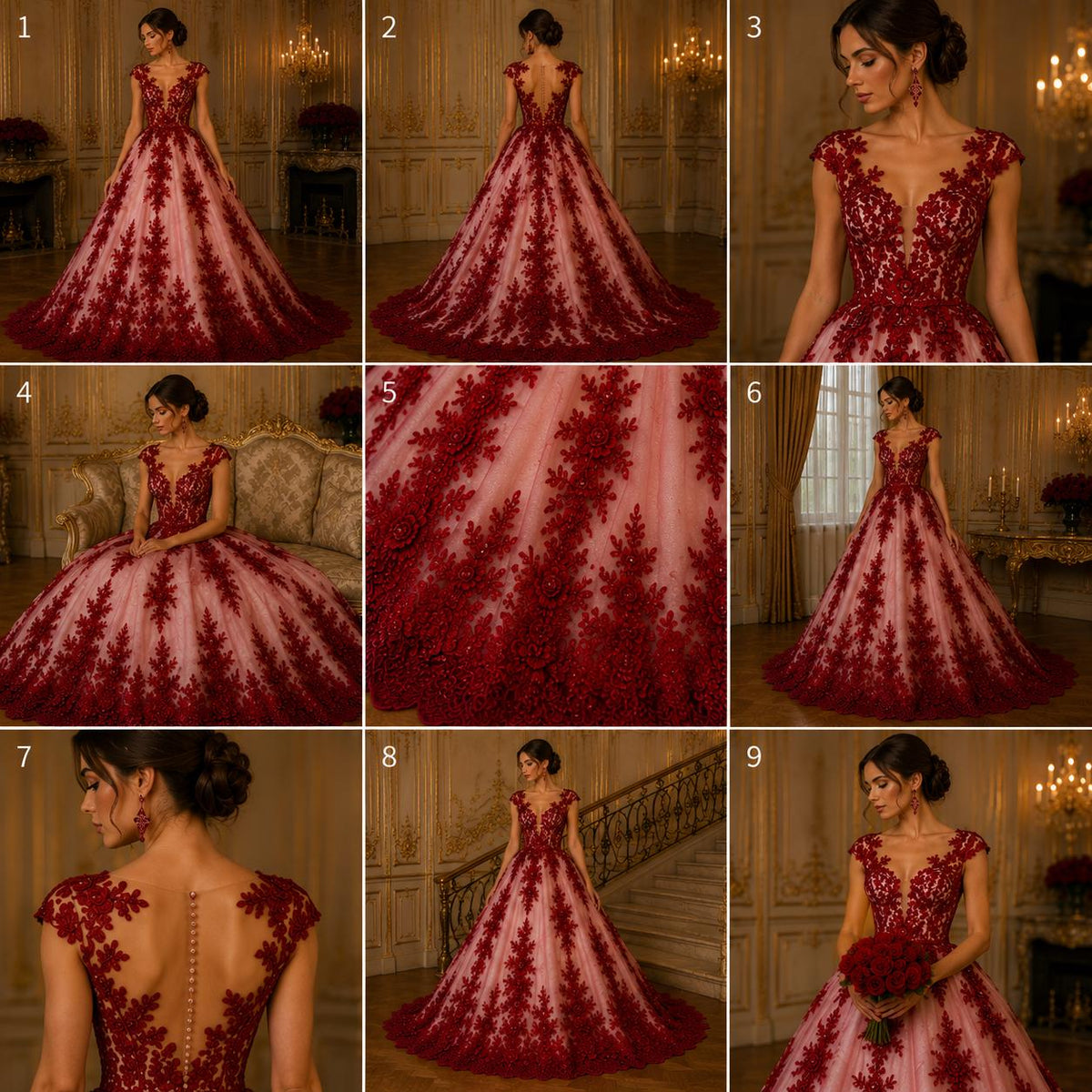 3D Floral Lace Fabric - BURGUNDY -  3D Floral Corded Mesh Fabric Lace - Fabric For Quinsiañera Dresses - Prom Dress Sold By Yard