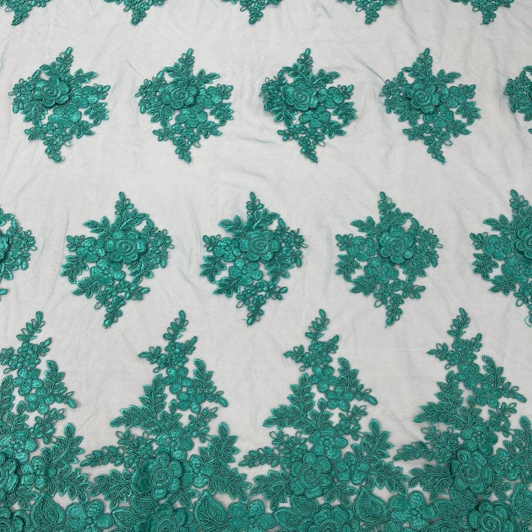 3D Floral Lace Fabric - JADE -  3D Floral Corded Mesh Fabric Lace - Fabric For Quinsiañera Dresses - Prom Dress Sold By Yard