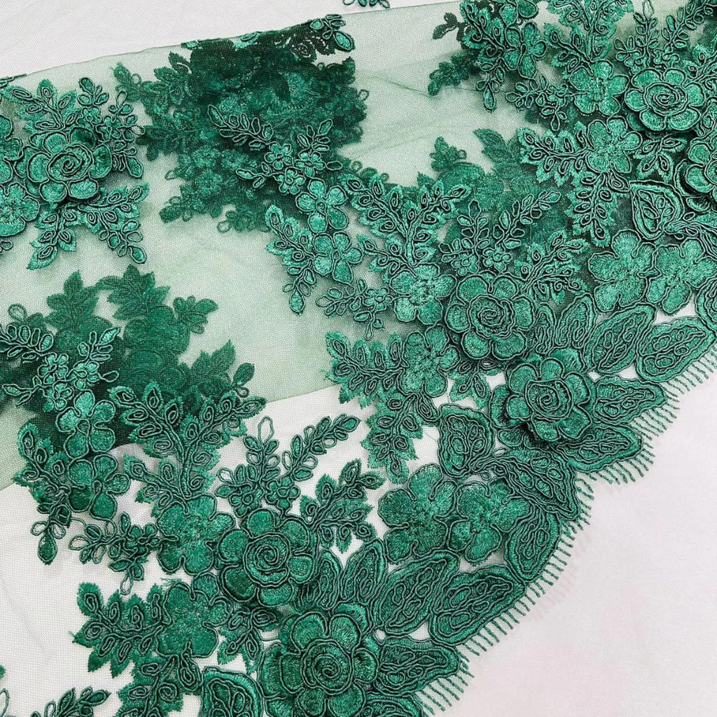 3D Floral Lace Fabric - HUNTER -  3D Floral Corded Mesh Fabric Lace - Fabric For Quinsiañera Dresses - Prom Dress Sold By Yard