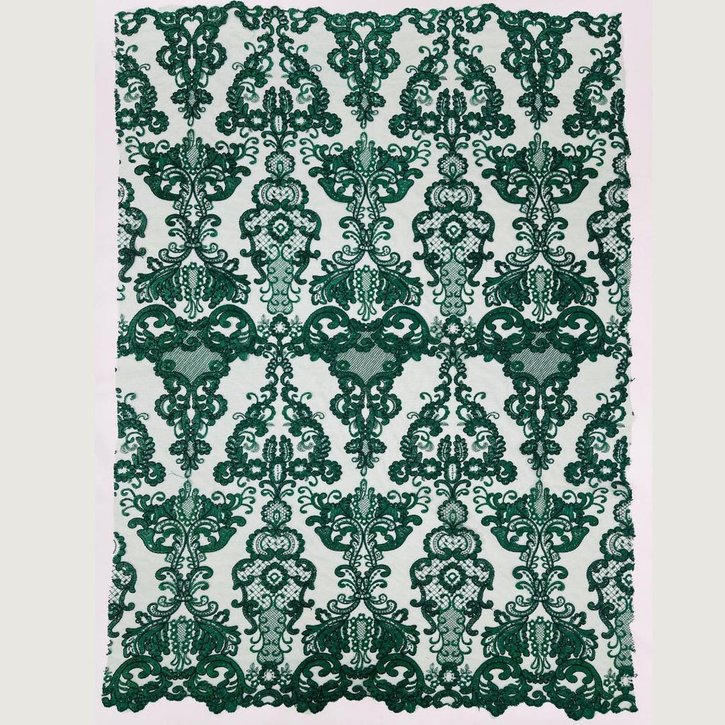 Embroidery Damask Design - HUNTER - With Sequins On A Mesh Lace Fabric - Fabric For Quinsiañera Dresses - Prom Dress Sold By Yard