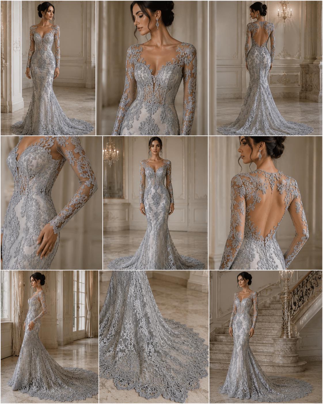 Embroidery Damask Design - SILVER - With Sequins On A Mesh Lace Fabric - Fabric For Quinsiañera Dresses - Prom Dress Sold By Yard