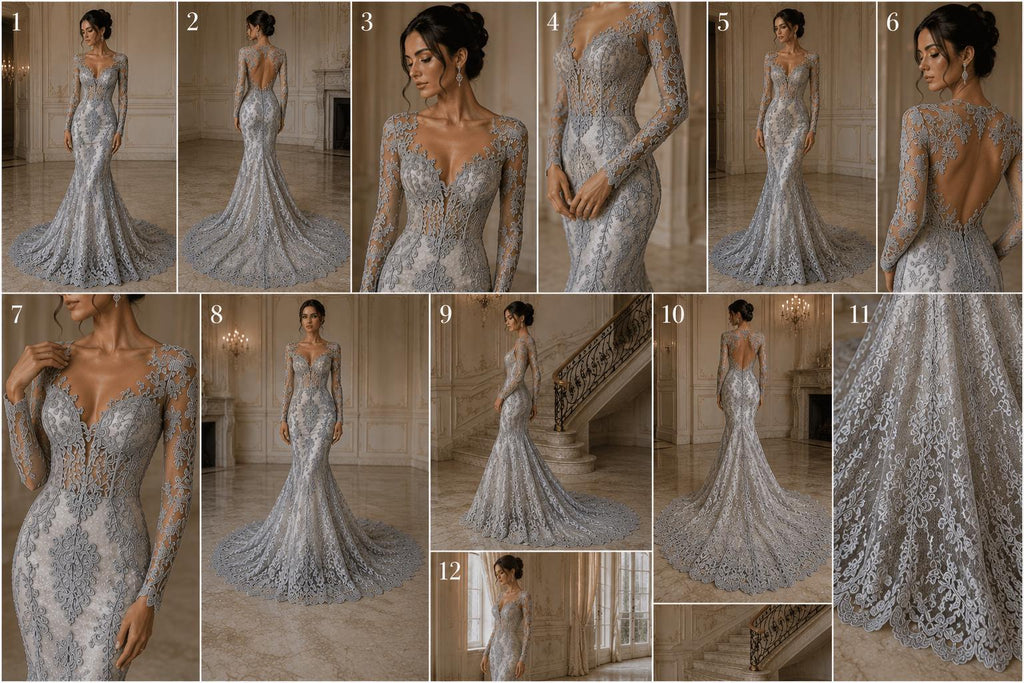 Embroidery Damask Design - SILVER - With Sequins On A Mesh Lace Fabric - Fabric For Quinsiañera Dresses - Prom Dress Sold By Yard