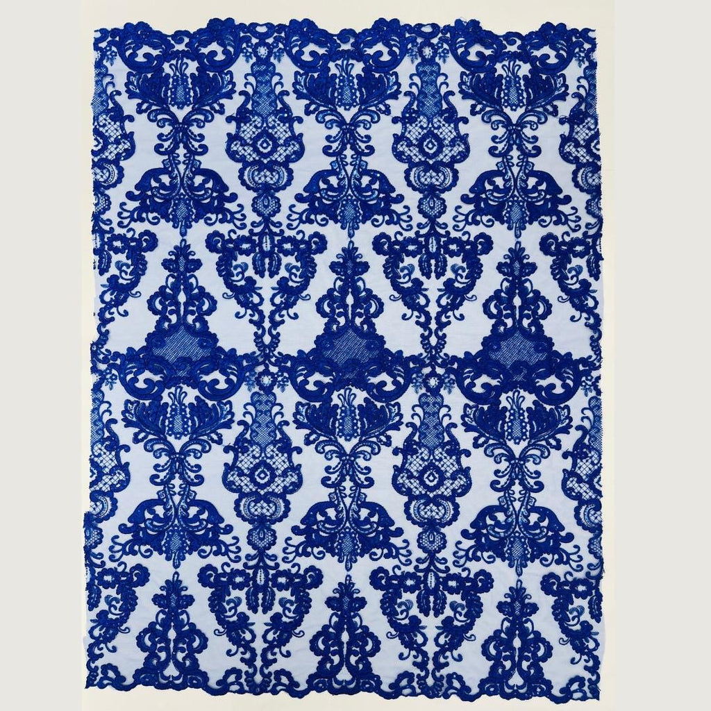 Embroidery Damask Design - ROYAL - With Sequins On A Mesh Lace Fabric - Fabric For Quinsiañera Dresses - Prom Dress Sold By Yard
