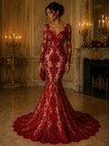 Embroidery Damask Design - RED - With Sequins On A Mesh Lace Fabric - Fabric For Quinsiañera Dresses - Prom Dress Sold By Yard