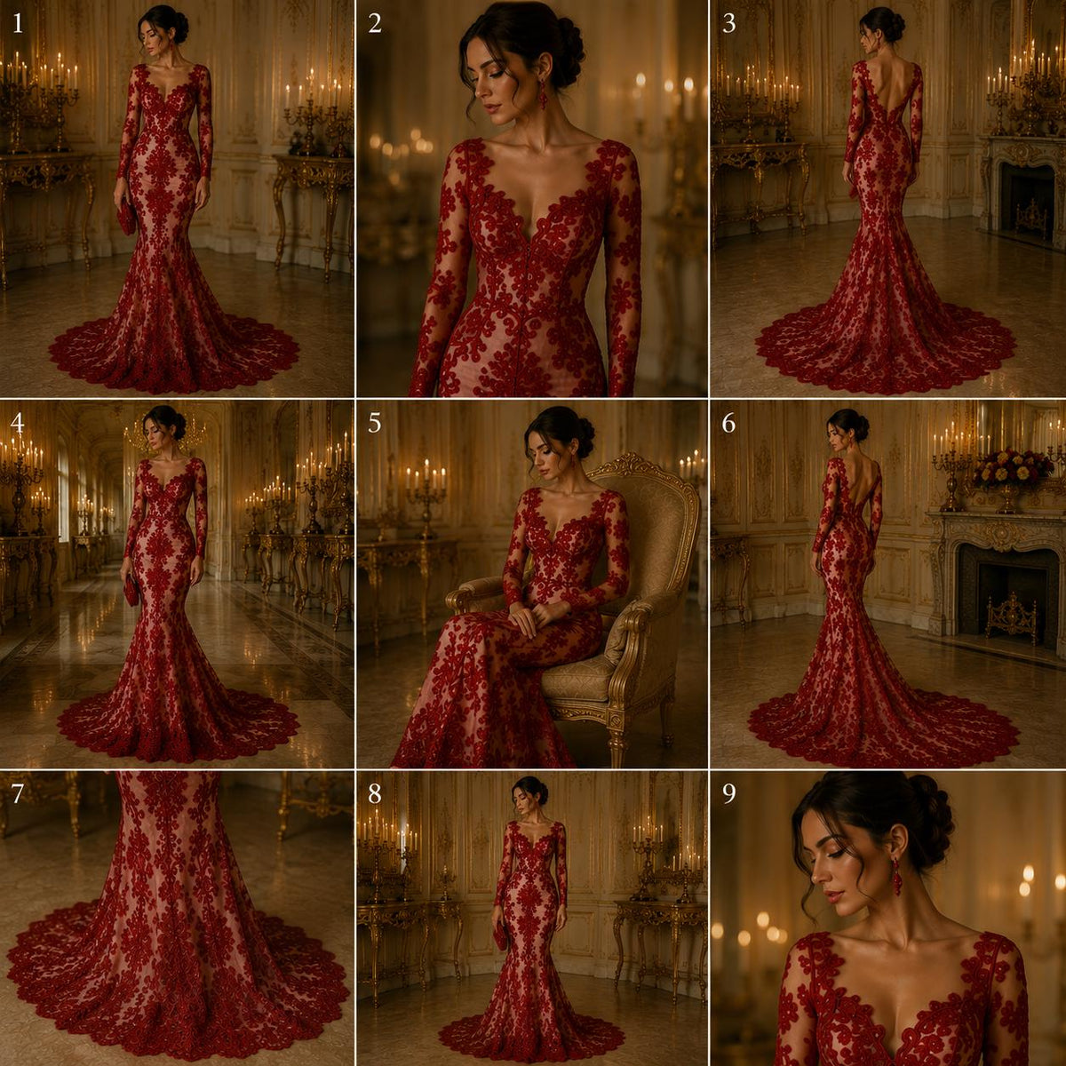 Embroidery Damask Design - RED - With Sequins On A Mesh Lace Fabric - Fabric For Quinsiañera Dresses - Prom Dress Sold By Yard