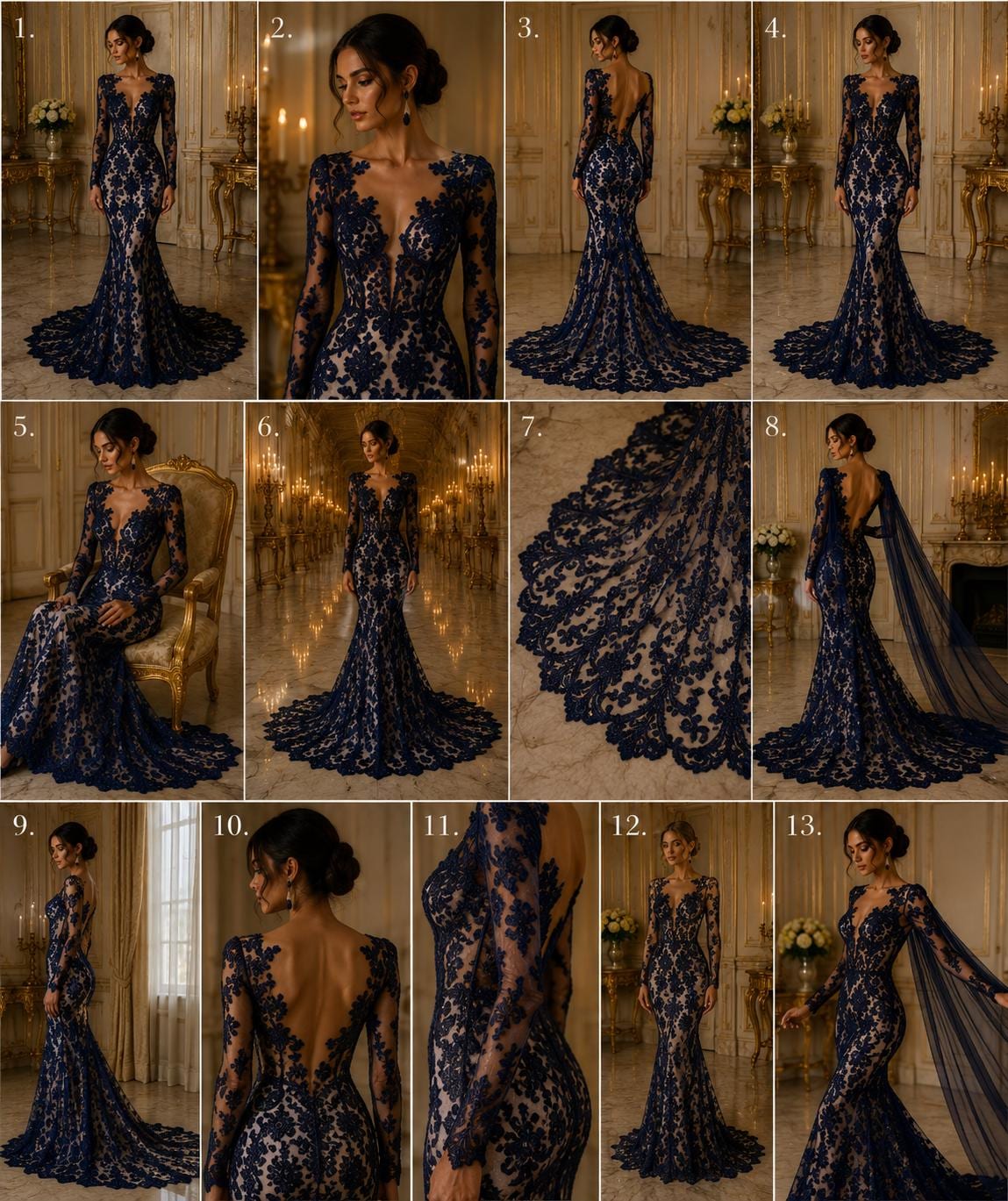 Embroidery Damask Design - NAVY - With Sequins On A Mesh Lace Fabric - Fabric For Quinsiañera Dresses - Prom Dress Sold By Yard