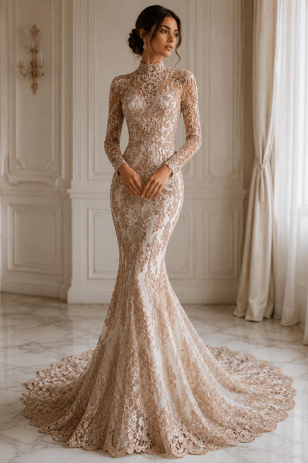 Embroidery Damask Design - DUSTY ROSE - With Sequins On A Mesh Lace Fabric - Fabric For Quinsiañera Dresses - Prom Dress Sold By Yard