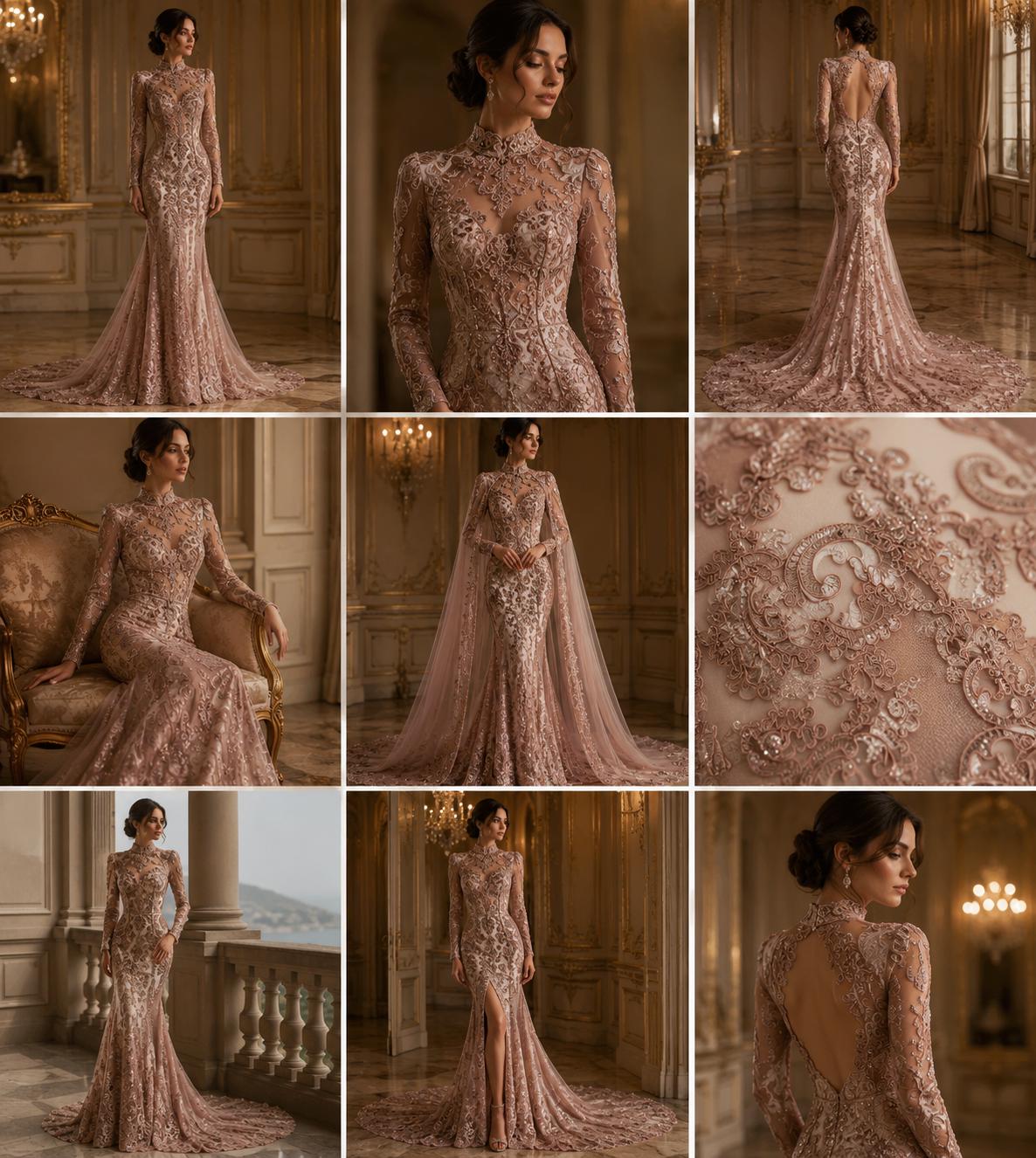 Embroidery Damask Design - DUSTY ROSE - With Sequins On A Mesh Lace Fabric - Fabric For Quinsiañera Dresses - Prom Dress Sold By Yard