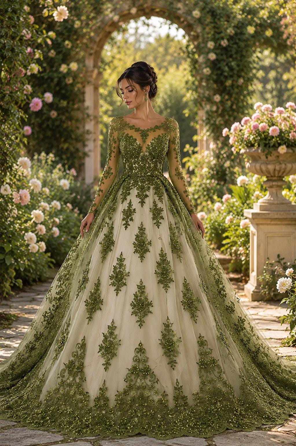 Olive - Luxury Lace - Beaded Design with Embroidered Sequins and Beads On a Mesh Lace Fabric for Prom Dress By The Yard