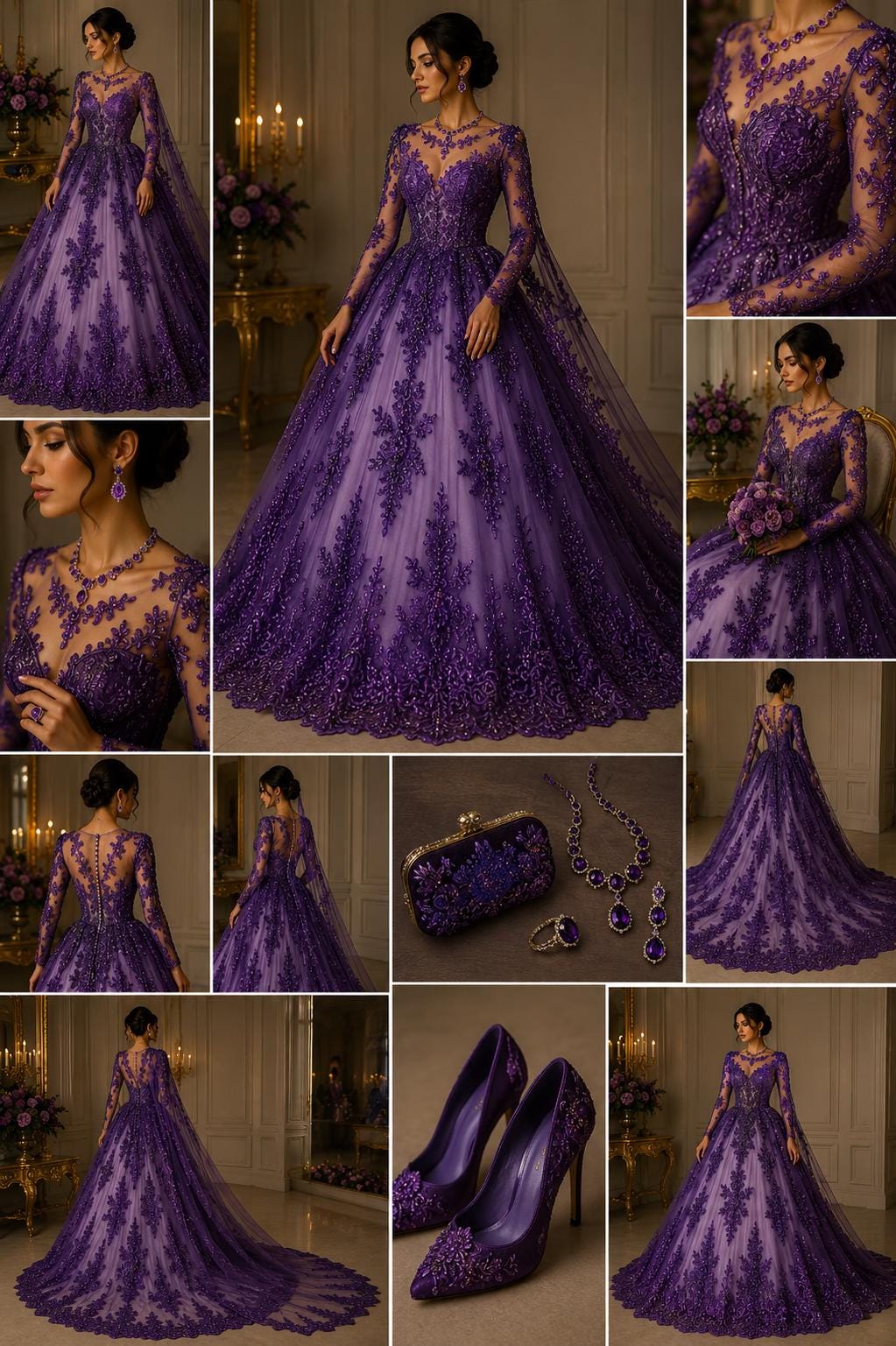 Purple - Luxury Lace - Beaded Design with Embroidered Sequins and Beads On a Mesh Lace Fabric for Prom Dress By The Yard
