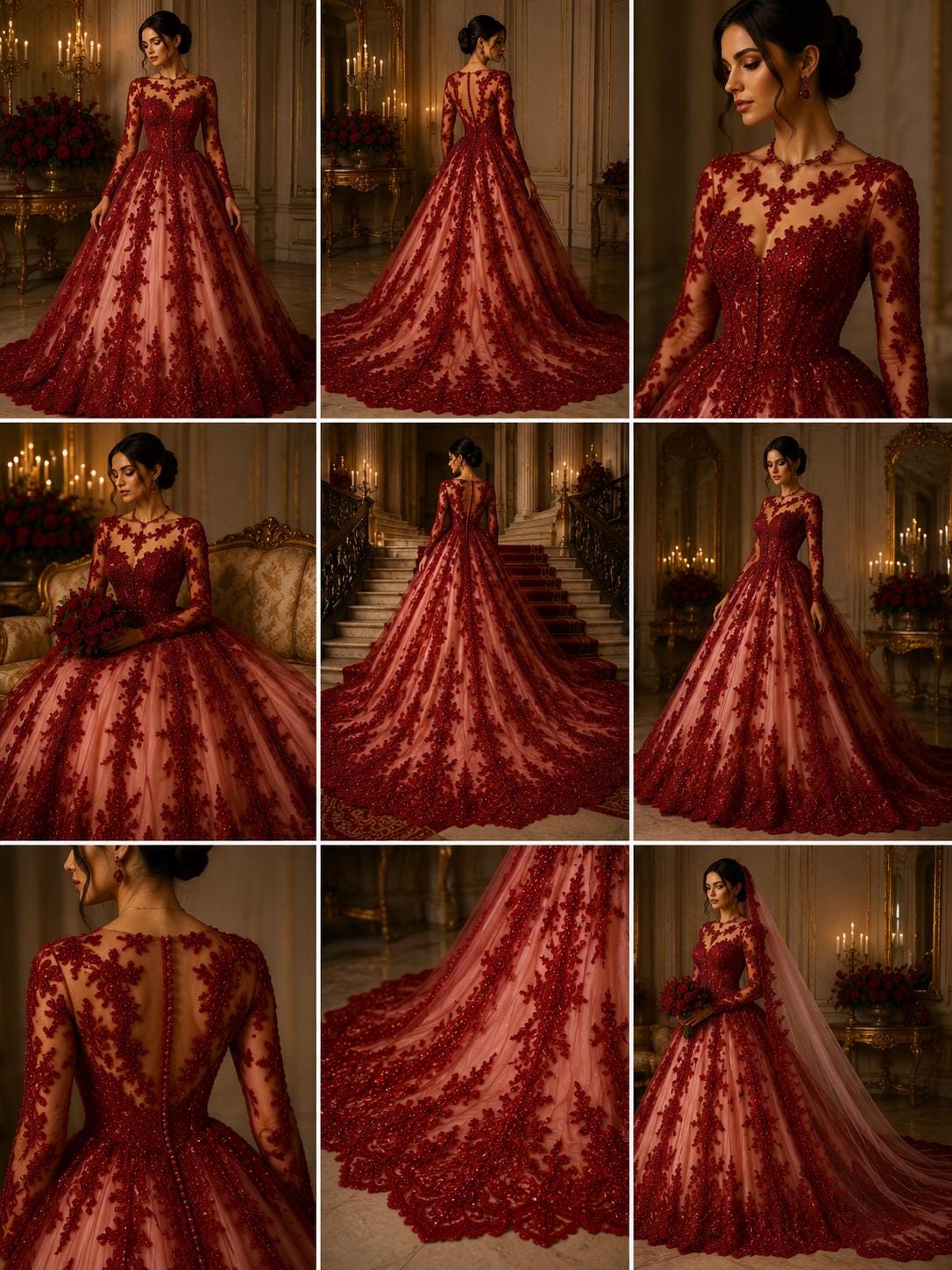 Burgundy - Luxury Lace - Beaded Design with Embroidered Sequins and Beads On a Mesh Lace Fabric for Prom Dress By The Yard