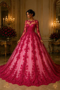 Fuchsia - Luxury Lace - Beaded Design with Embroidered Sequins and Beads On a Mesh Lace Fabric for Prom Dress By The Yard
