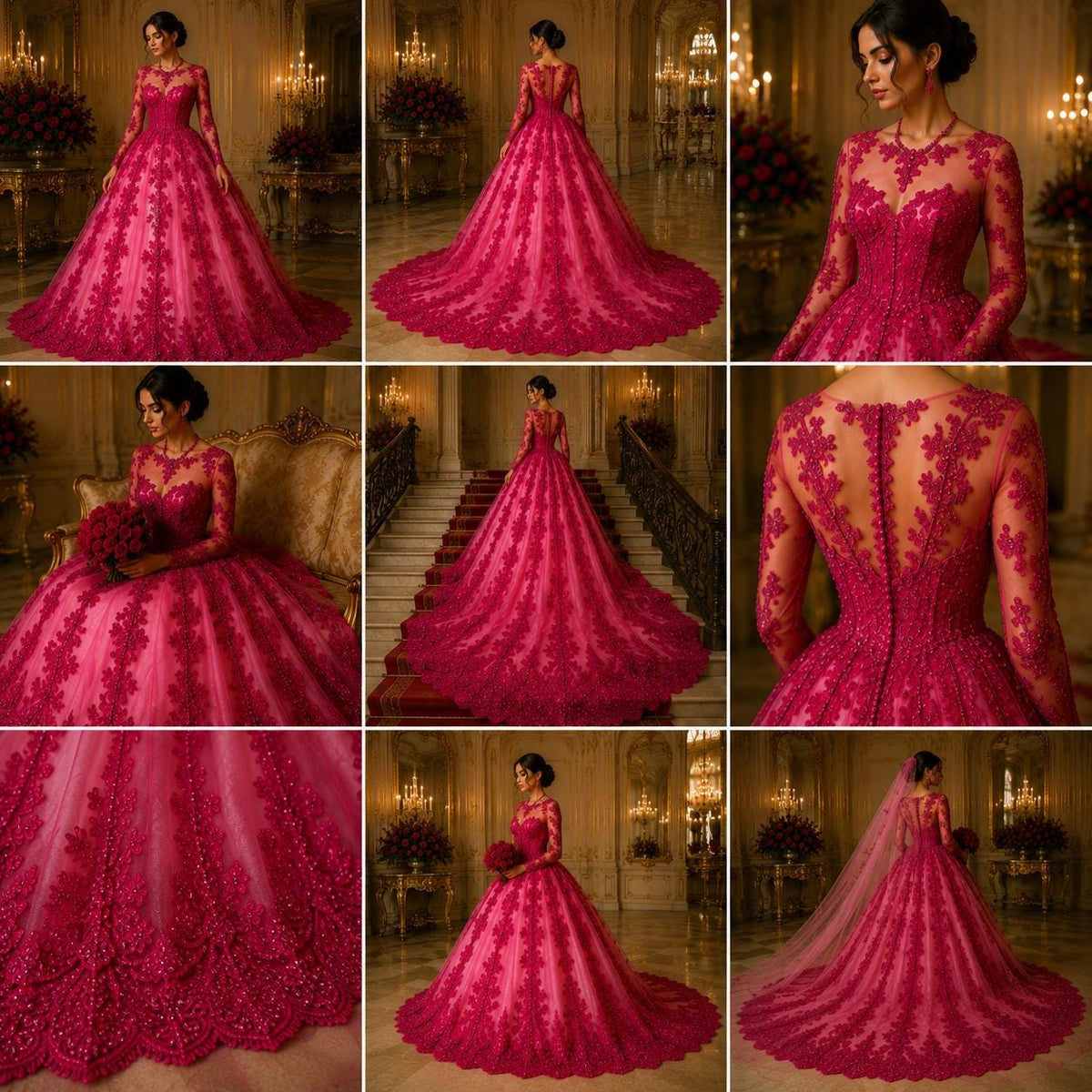 Fuchsia - Luxury Lace - Beaded Design with Embroidered Sequins and Beads On a Mesh Lace Fabric for Prom Dress By The Yard