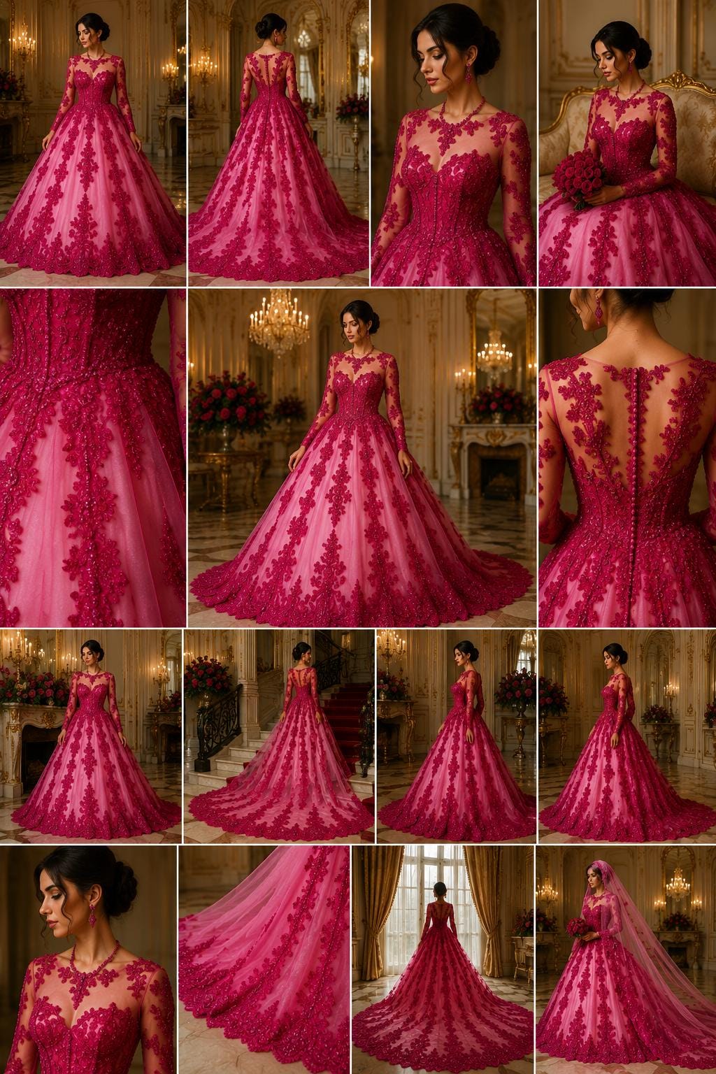 Fuchsia - Luxury Lace - Beaded Design with Embroidered Sequins and Beads On a Mesh Lace Fabric for Prom Dress By The Yard