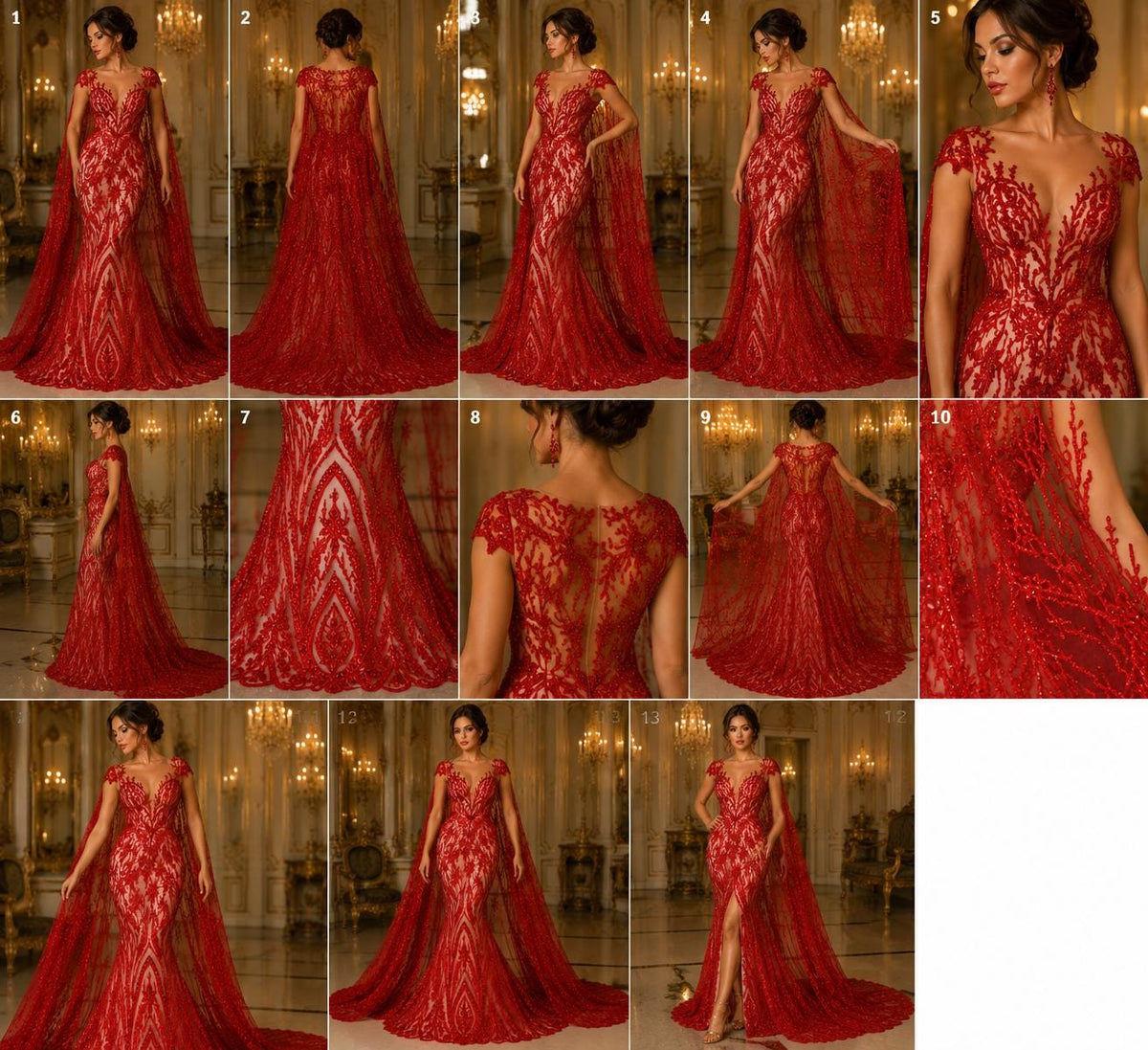 Luxury Lace - Red - Beaded Design with Embroidered Sequins and Beads On a Mesh Lace Fabric for Prom Dress. Sold By The Yard