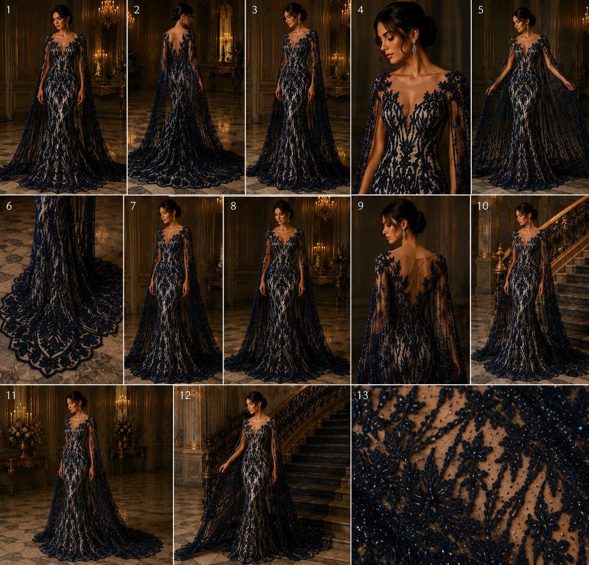 Luxury Lace - Navy - Beaded Design with Embroidered Sequins and Beads On a Mesh Lace Fabric for Prom Dress. Sold By The Yard