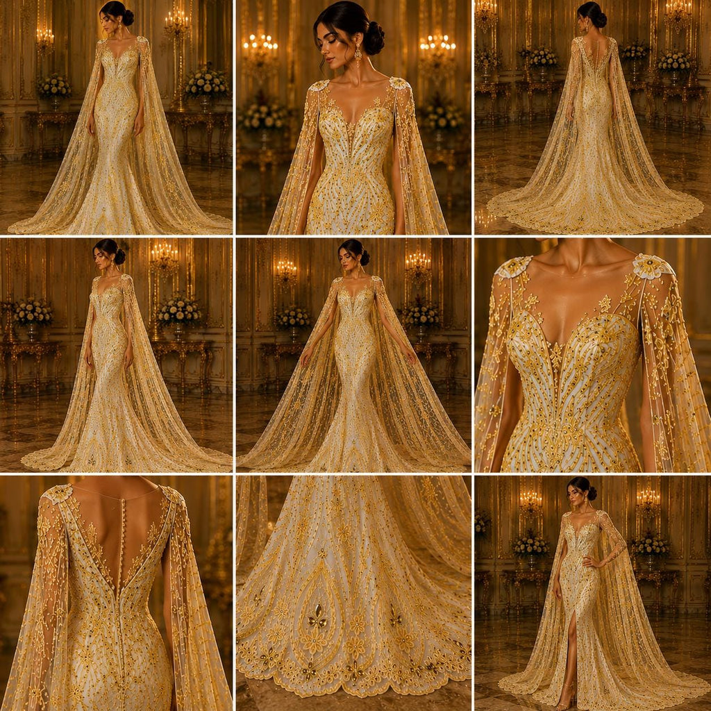 Luxury Lace - Yellow - Beaded Design with Embroidered Sequins and Beads On a Mesh Lace Fabric for Prom Dress. Sold By The Yard