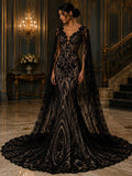 Luxury Lace - Black - Beaded Design with Embroidered Sequins and Beads On a Mesh Lace Fabric for Prom Dress. Sold By The Yard