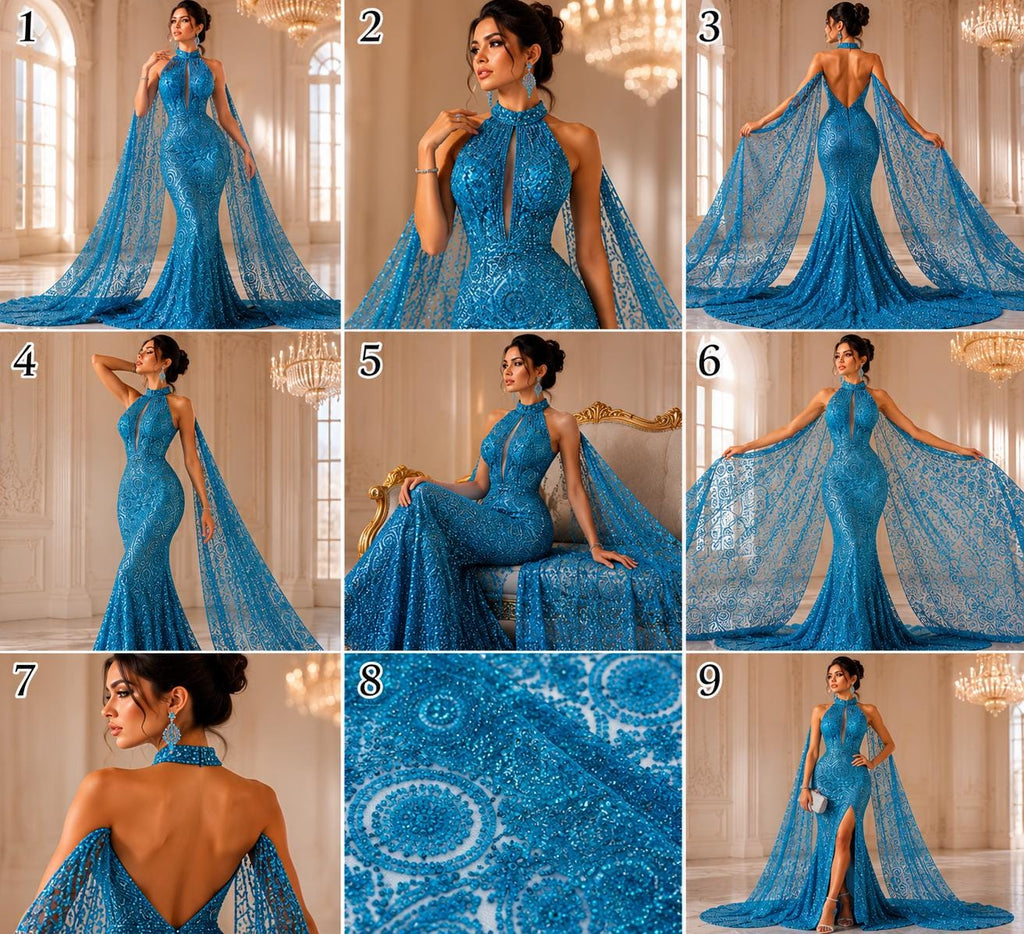 Luxurious Design Lace - Turquoise - Geometric Beaded Design with Embroidered Sequins and Beads On a Mesh Lace Fabric By The Yard