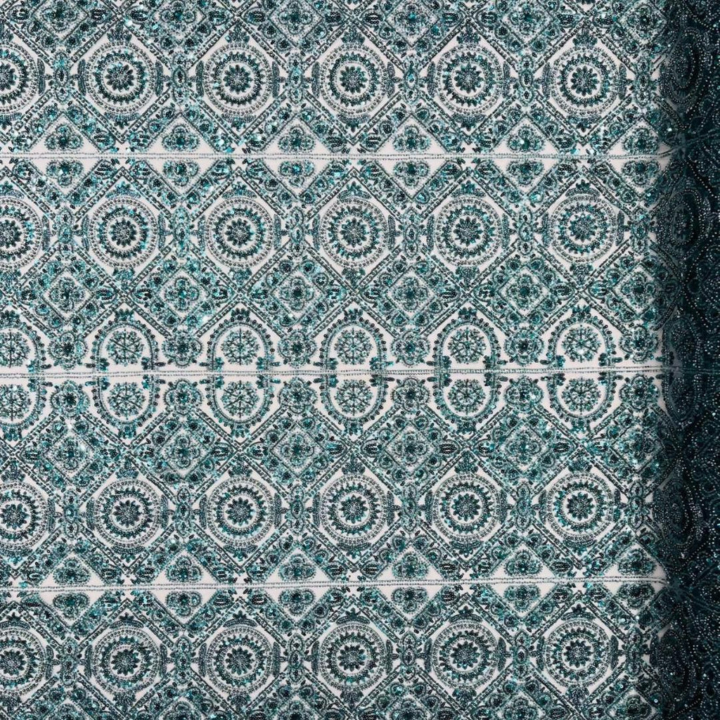 Luxurious Design Lace - Hunter - Geometric Beaded Design with Embroidered Sequins and Beads On a Mesh Lace Fabric By The Yard