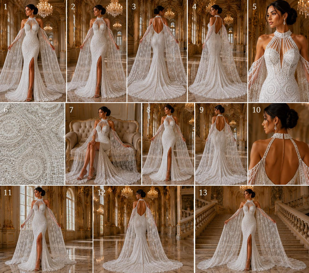 Luxurious Design Lace - White - Geometric Beaded Design with Embroidered Sequins and Beads On a Mesh Lace Fabric By The Yard