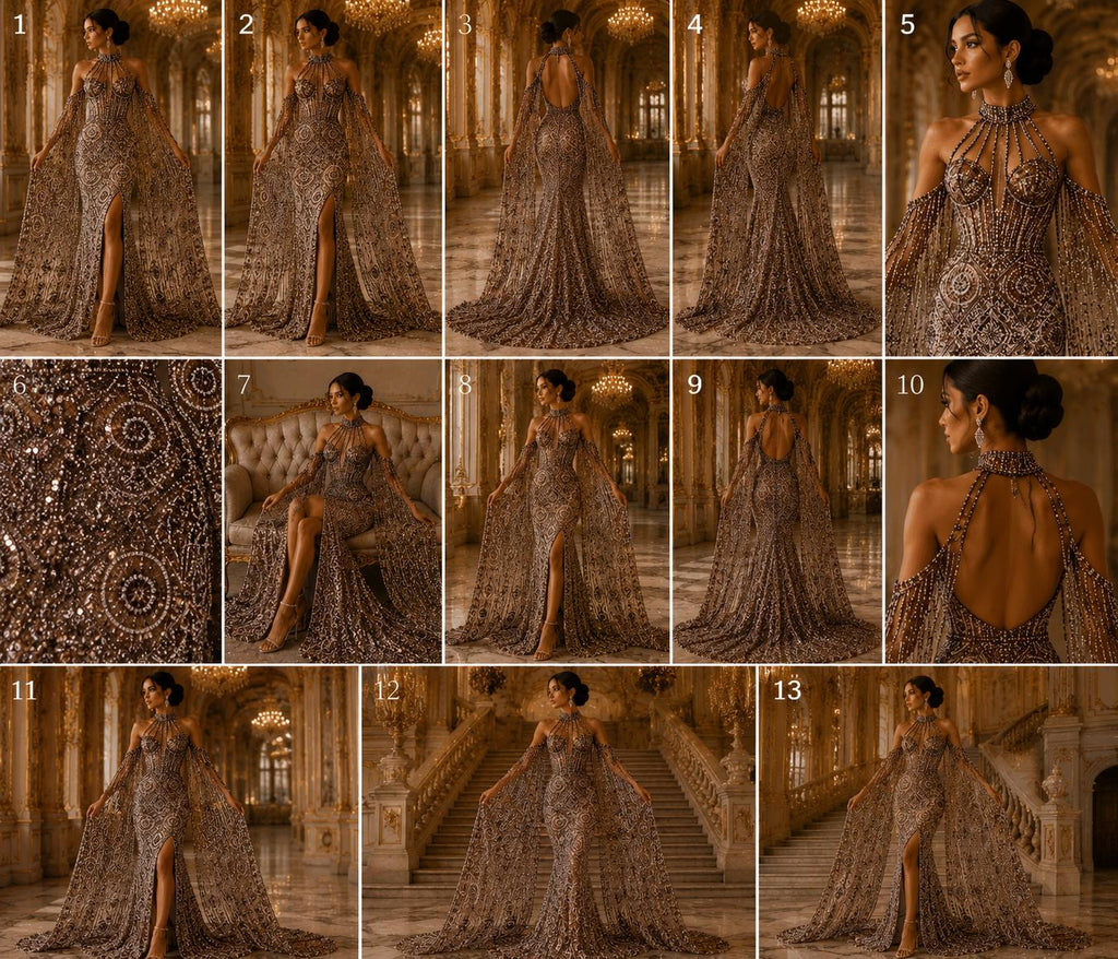 Luxurious Design Lace - Brown - Geometric Beaded Design with Embroidered Sequins and Beads On a Mesh Lace Fabric By The Yard
