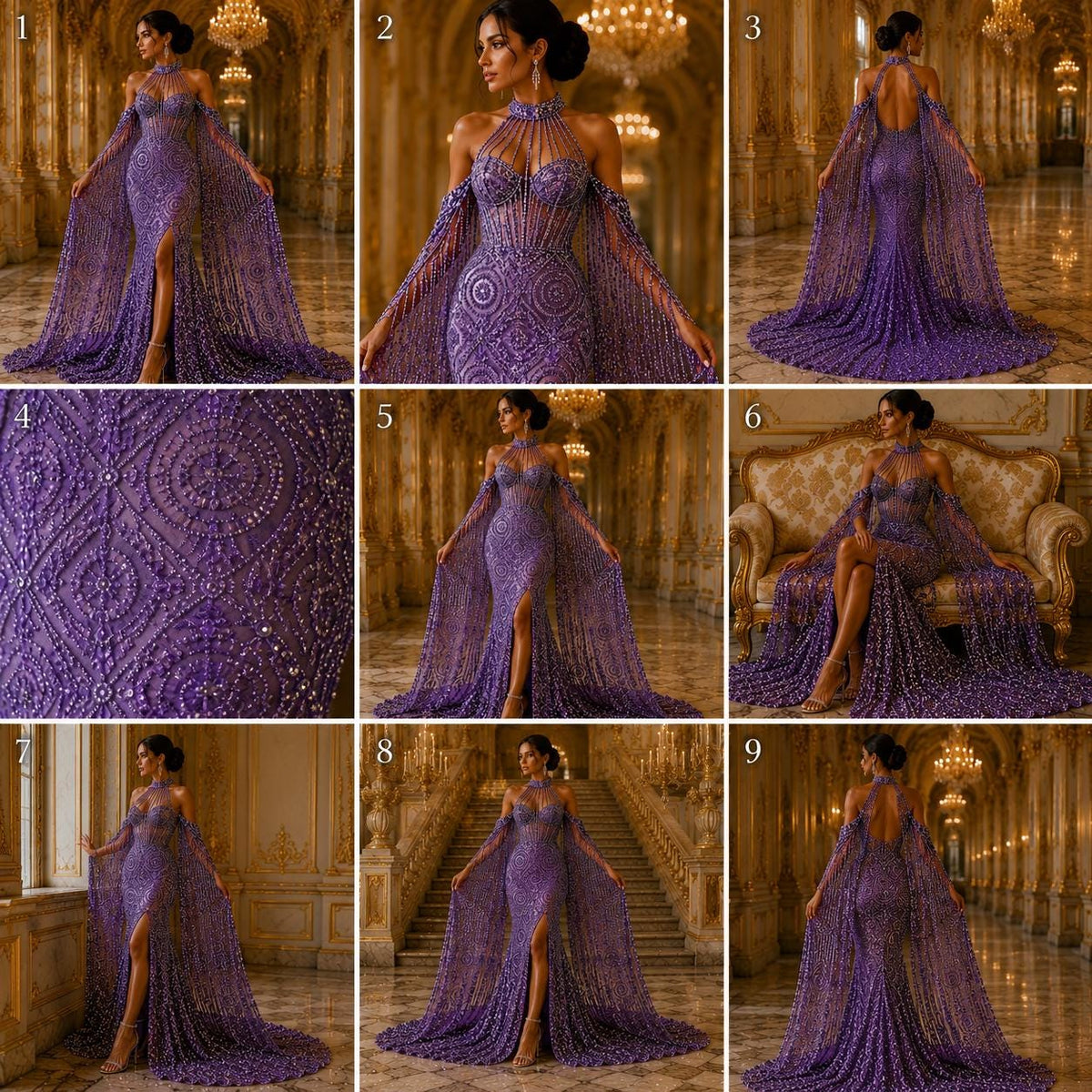 Luxurious Design Lace - Lilac - Geometric Beaded Design with Embroidered Sequins and Beads On a Mesh Lace Fabric By The Yard