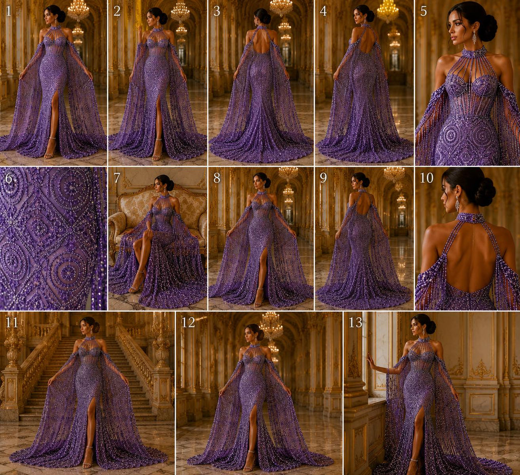 Luxurious Design Lace - Lilac - Geometric Beaded Design with Embroidered Sequins and Beads On a Mesh Lace Fabric By The Yard