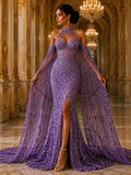Luxurious Design Lace - Lilac - Geometric Beaded Design with Embroidered Sequins and Beads On a Mesh Lace Fabric By The Yard