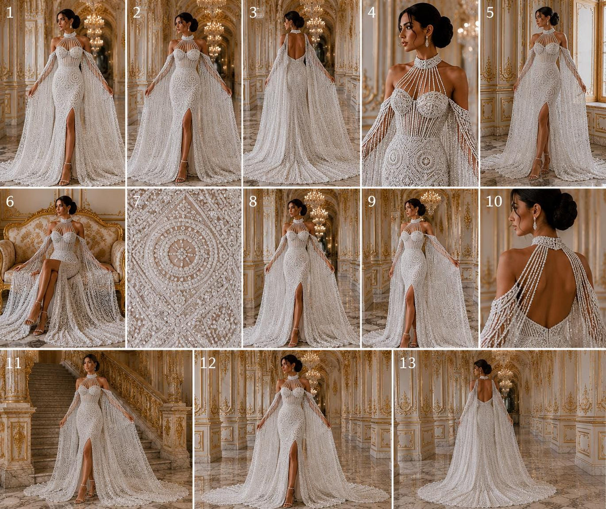 Luxurious Design Lace - Ivory - Geometric Beaded Design with Embroidered Sequins and Beads On a Mesh Lace Fabric By The Yard
