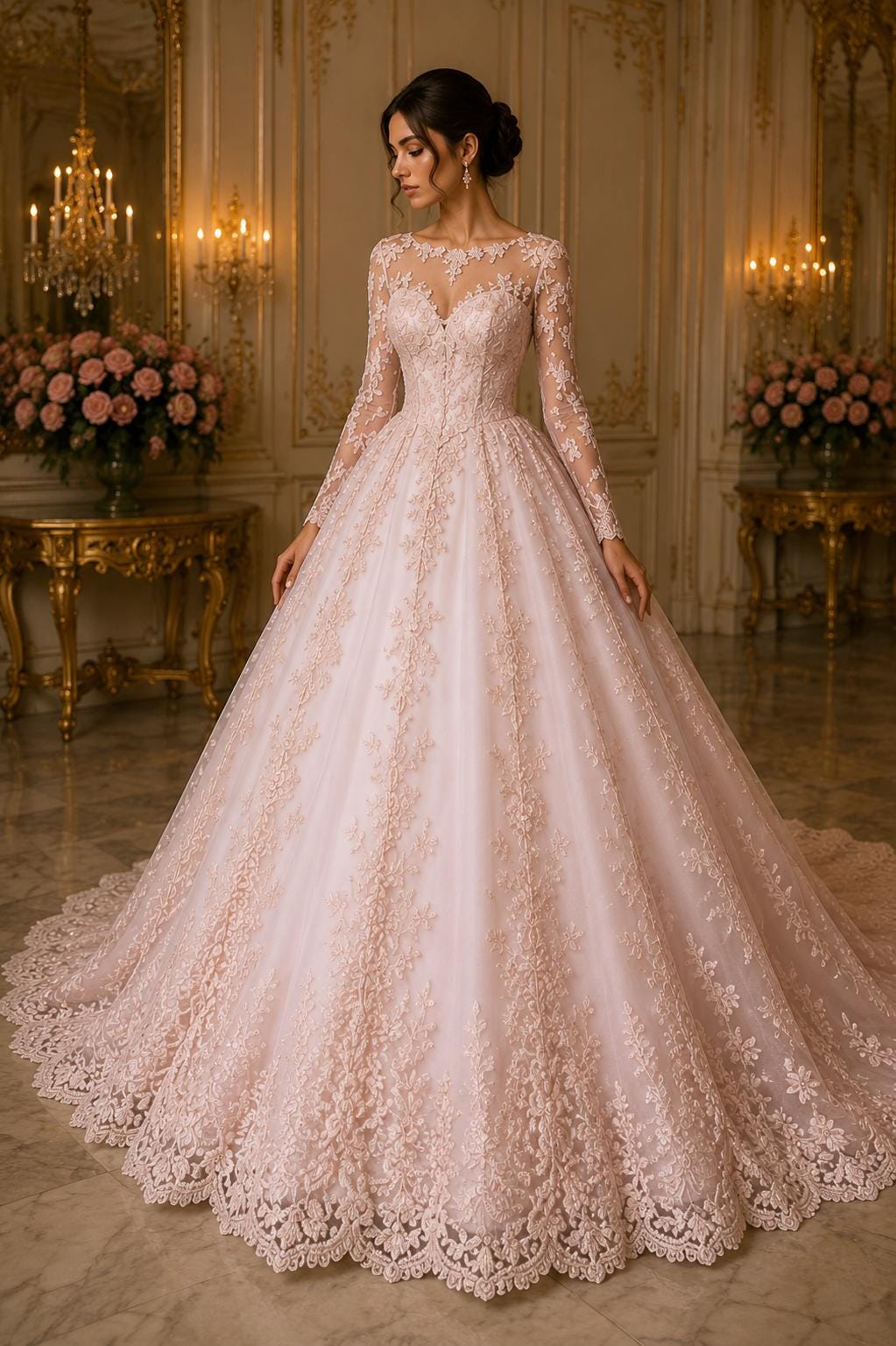 Lt Pink - Luxury Lace - Beaded Design with Embroidered Sequins and Beads On a Mesh Lace Fabric for Prom Dress By The Yard