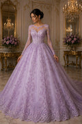 Lt Lilac - Luxury Lace - Beaded Design with Embroidered Sequins and Beads On a Mesh Lace Fabric for Prom Dress By The Yard