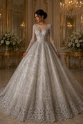 Silver - Luxury Lace - Beaded Design with Embroidered Sequins and Beads On a Mesh Lace Fabric for Prom Dress By The Yard