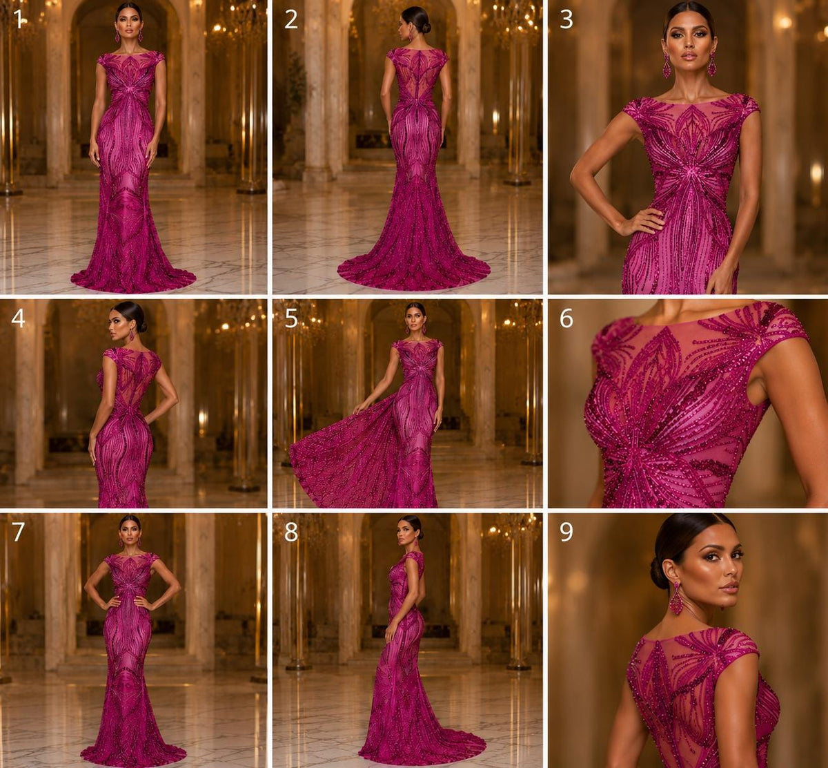 FUCHSIA - Luxurious Design Lace - Beaded Design with Embroidered Sequins and Beads On a Mesh Lace Fabric By The Yard