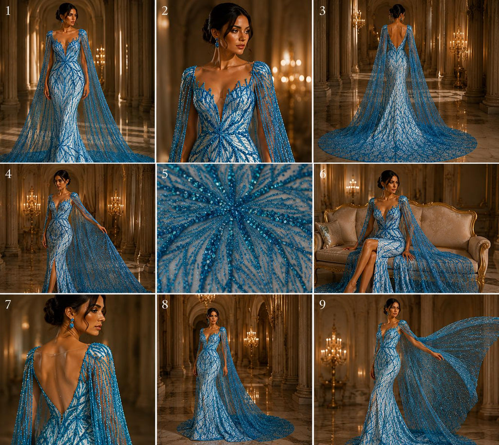 TURQUOISE - Luxurious Design Lace - Beaded Design with Embroidered Sequins and Beads On a Mesh Lace Fabric By The Yard