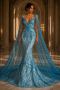 TURQUOISE - Luxurious Design Lace - Beaded Design with Embroidered Sequins and Beads On a Mesh Lace Fabric By The Yard