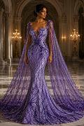 PURPLE - Luxurious Design Lace - Beaded Design with Embroidered Sequins and Beads On a Mesh Lace Fabric By The Yard