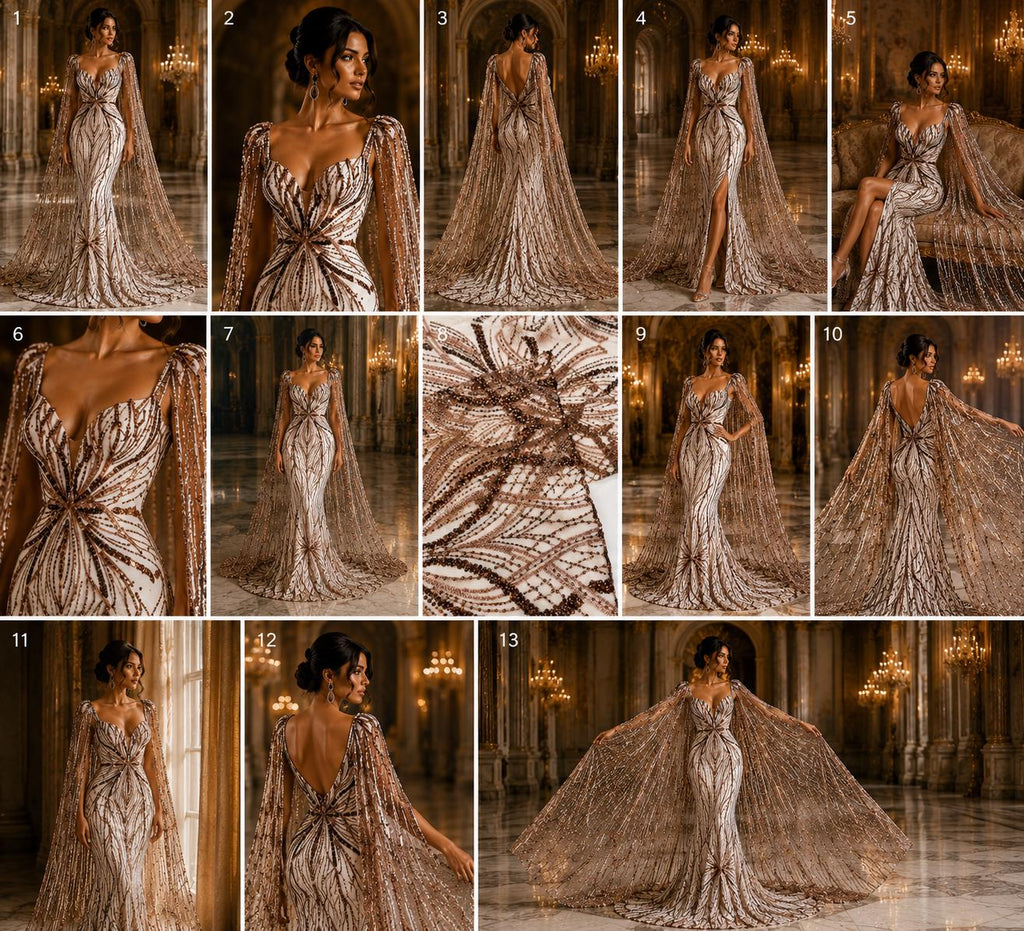 BROWN - Luxurious Design Lace - Beaded Design with Embroidered Sequins and Beads On a Mesh Lace Fabric By The Yard